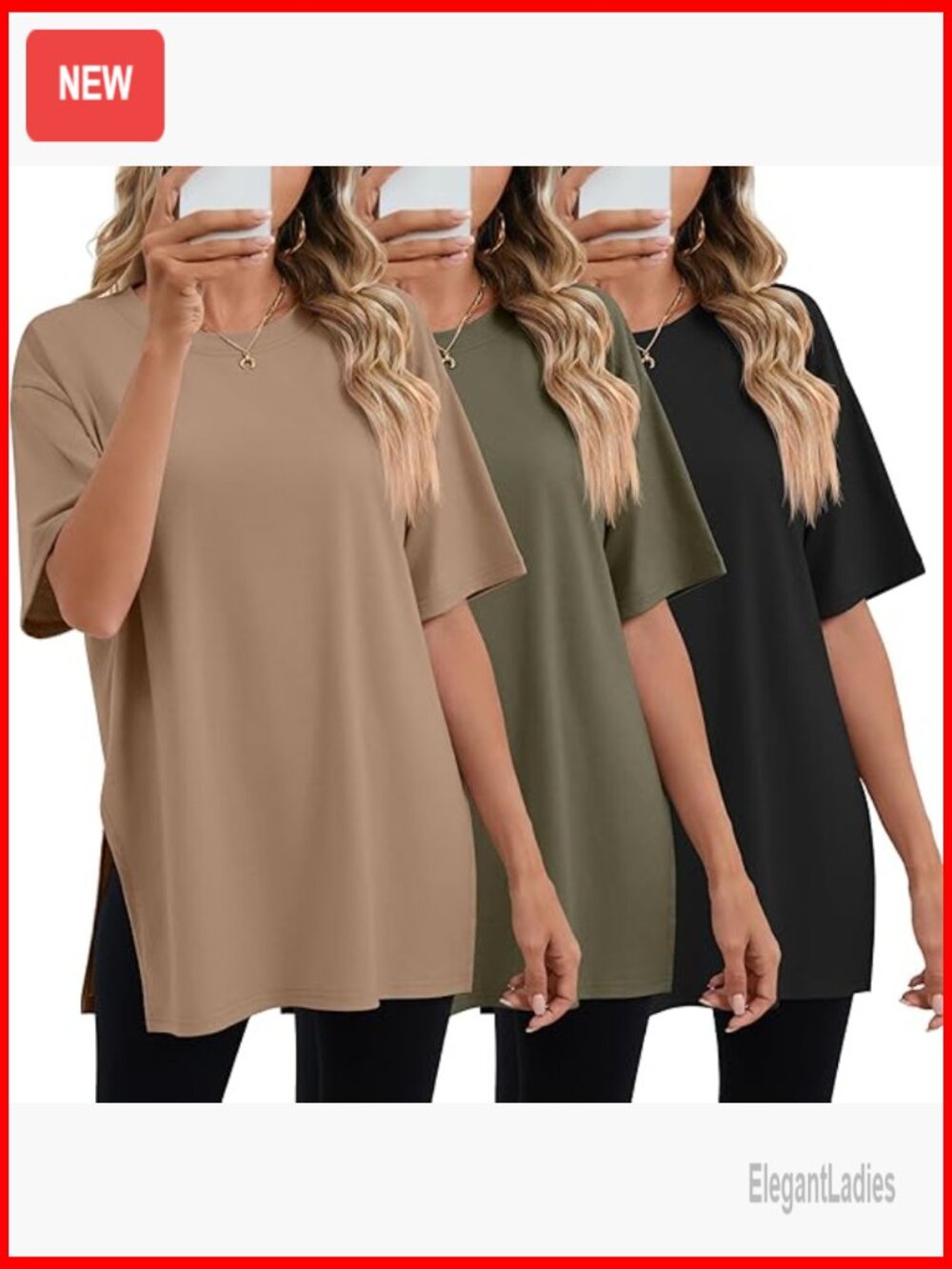 Oversized Gym Tees 3 Pack Side Split Crewneck Casual Workout Tops